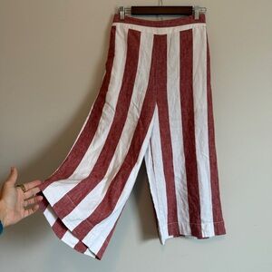 Madewell M Linen Cotton Wide Leg Crop Pants Red White Flowy Nautical Boho Beach